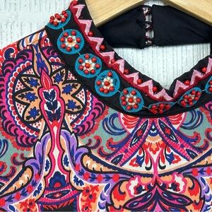 Anthropologie Black Pink Mini Beaded Lace Boho Dress